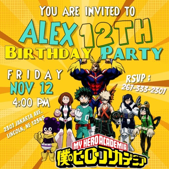 My Hero Academia Anime Birthday Invitation Template In 2024 Birthday