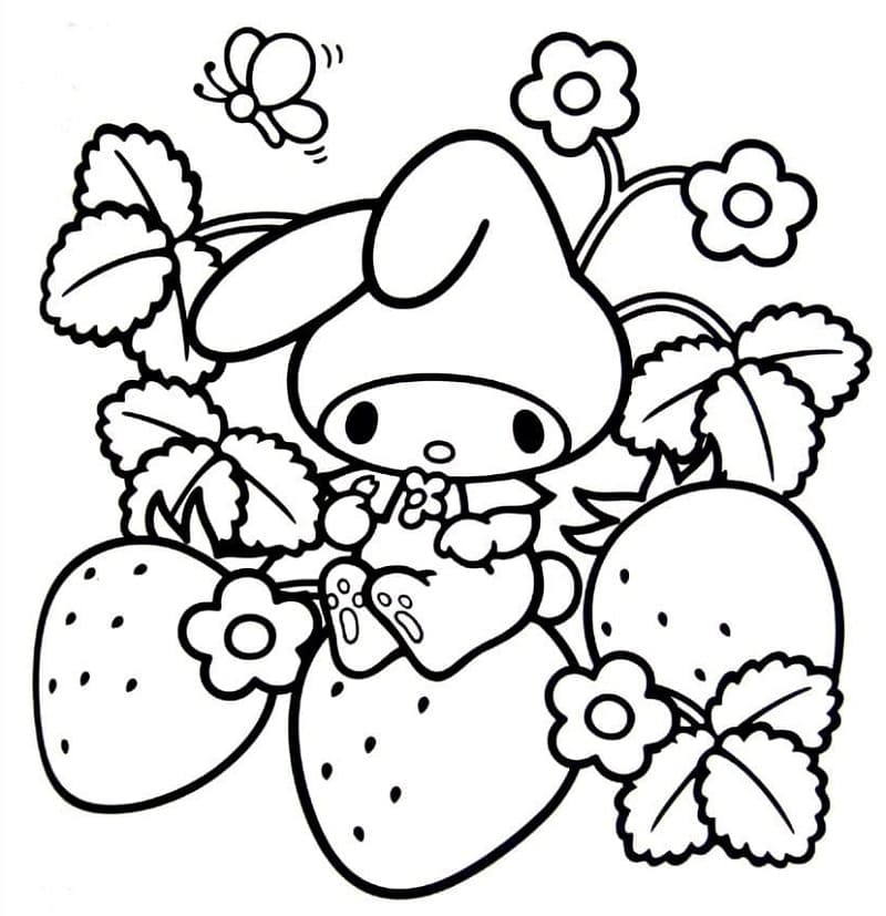 My Melody With Strawberries Coloring Page Free Printable Coloring 