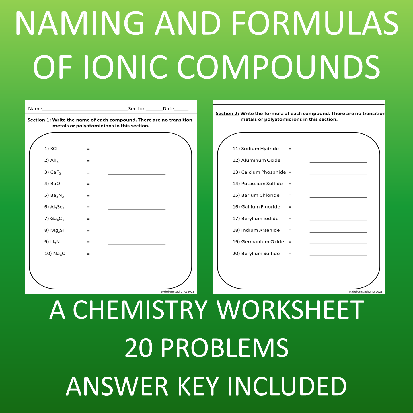 Naming And Formulas Of Ionic Compounds A Chemistry Worksheet