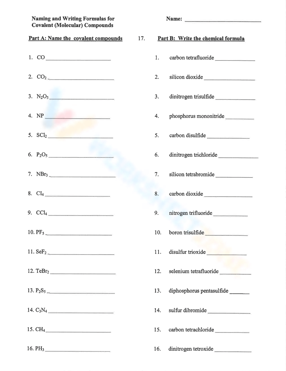 naming of compounds worksheet