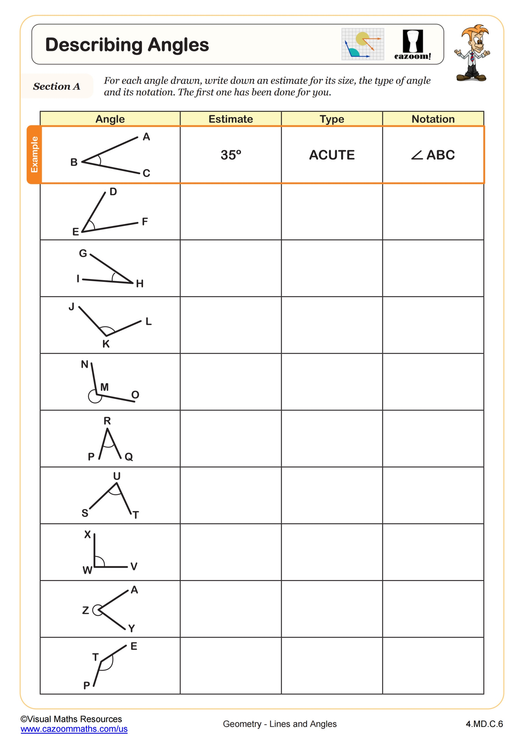 Naming Angles Worksheet PDF Printable Geometry Worksheet Worksheets 