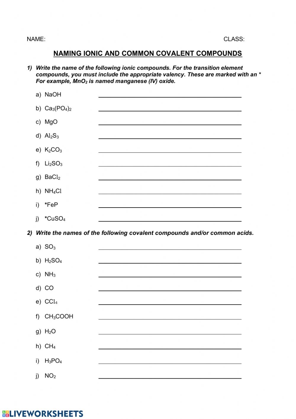 Naming Chemical Compounds Worksheet CompoundWorksheets