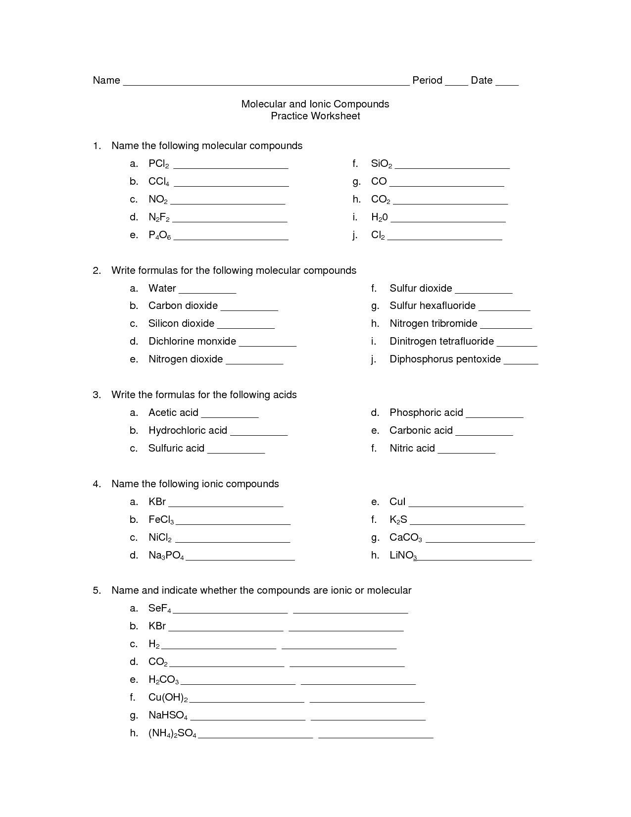 Naming Covalent Compounds Worksheet Answers Db excel