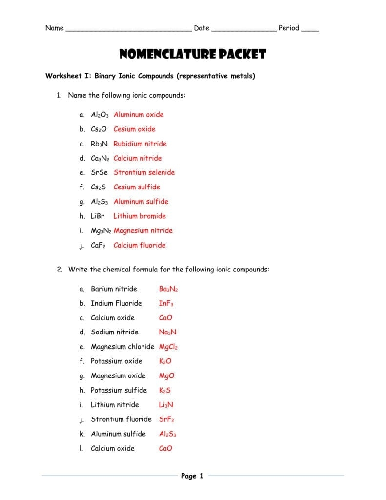 Naming Ionic And Covalent Compounds Worksheet Answer Key Db Excel
