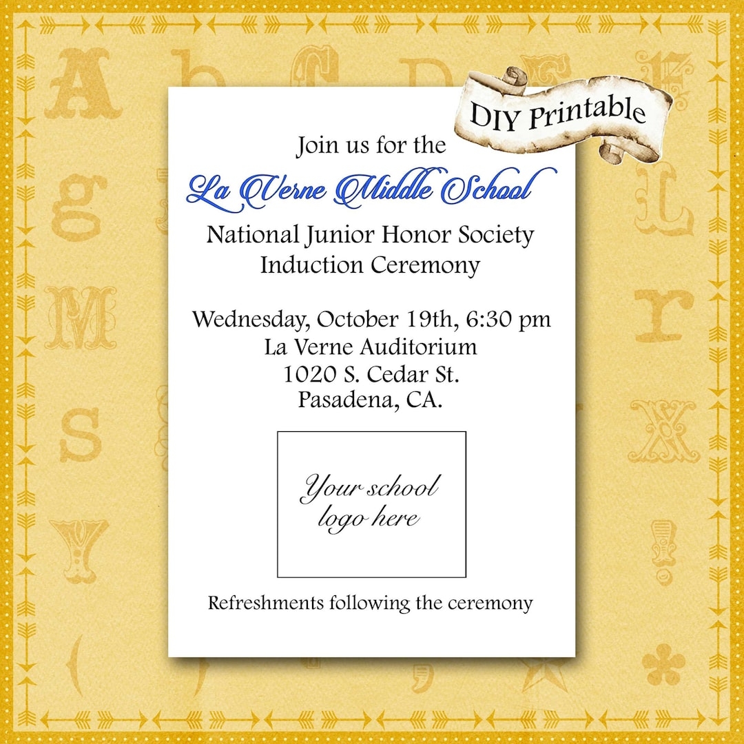 National Honor Society Invitation With Your School Logo High School 