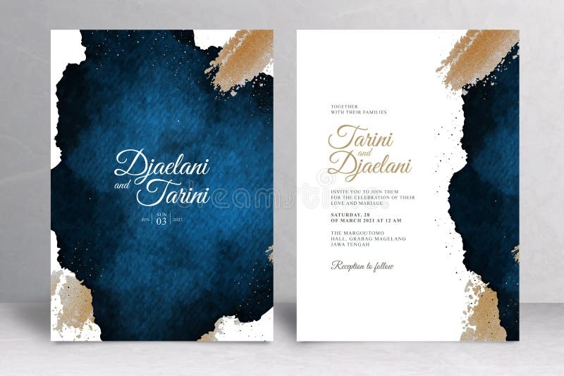 Navy Blue And Gold Wedding Invitation Template Stock Vector