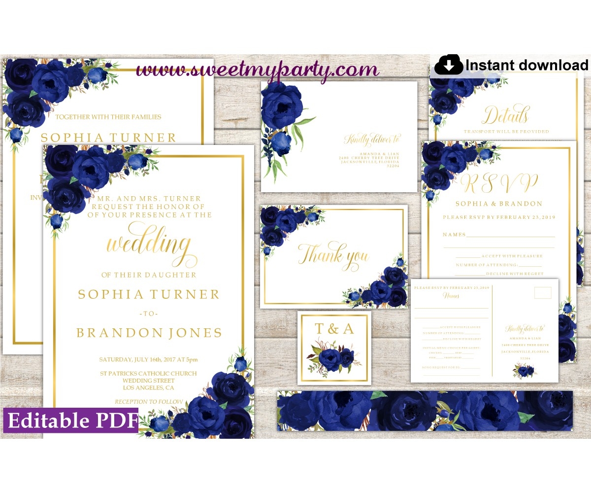Navy Blue Wedding Invitation Suite Blue Wedding Invitation Suite 