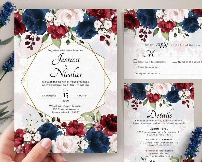 Navy Blue Wedding Invitation Templates Free