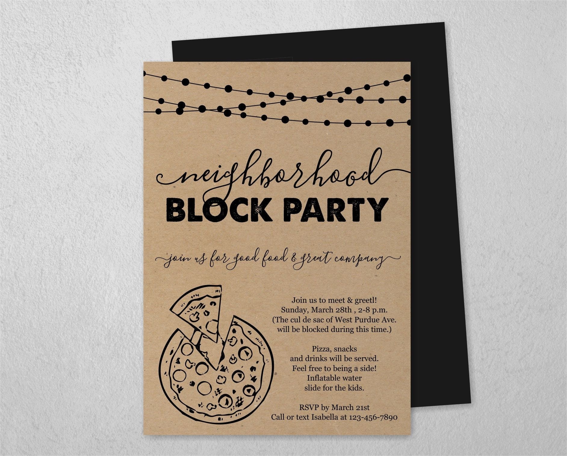 Neighborhood Block Party Invitation Template Printable Pizza Street 