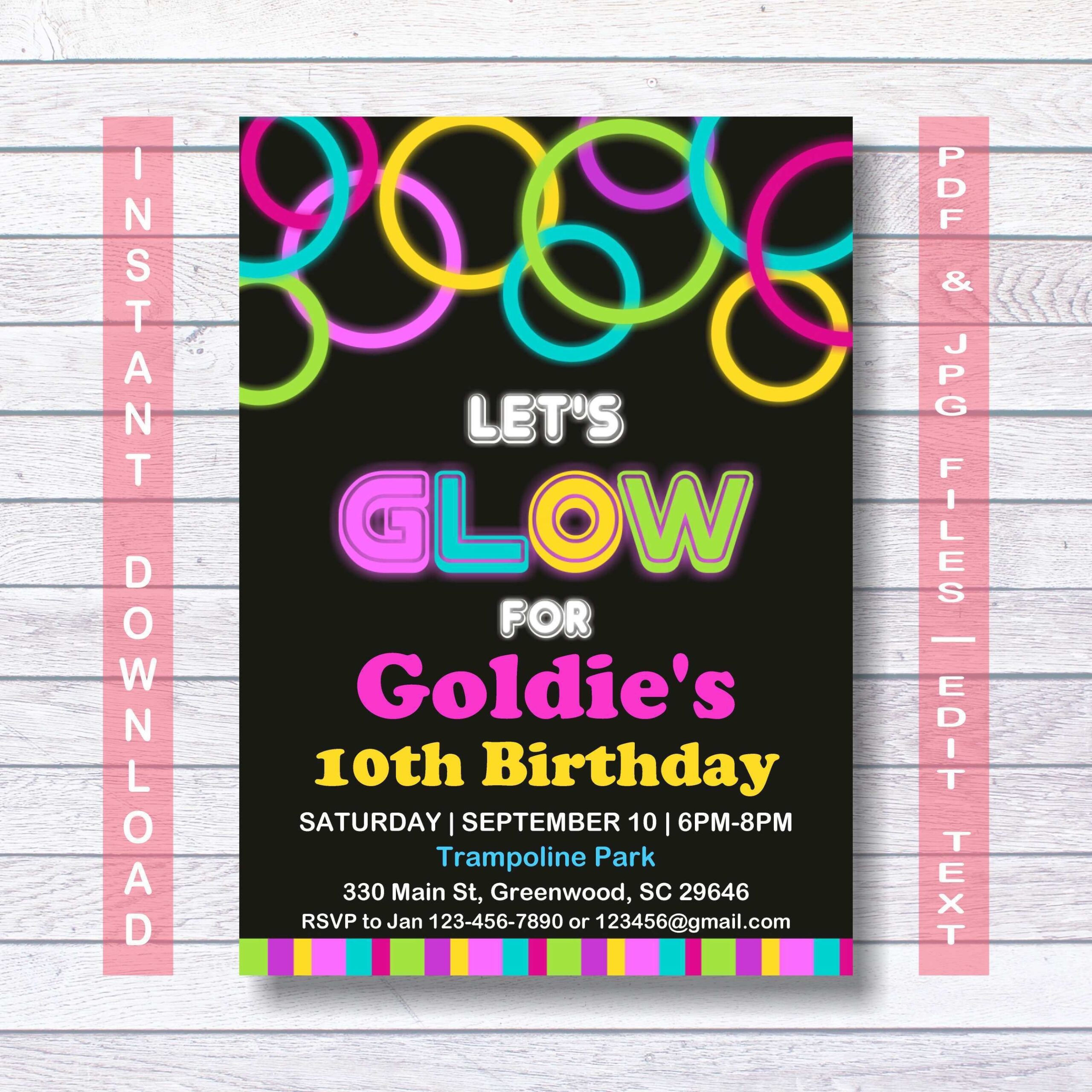 neon party invitation template