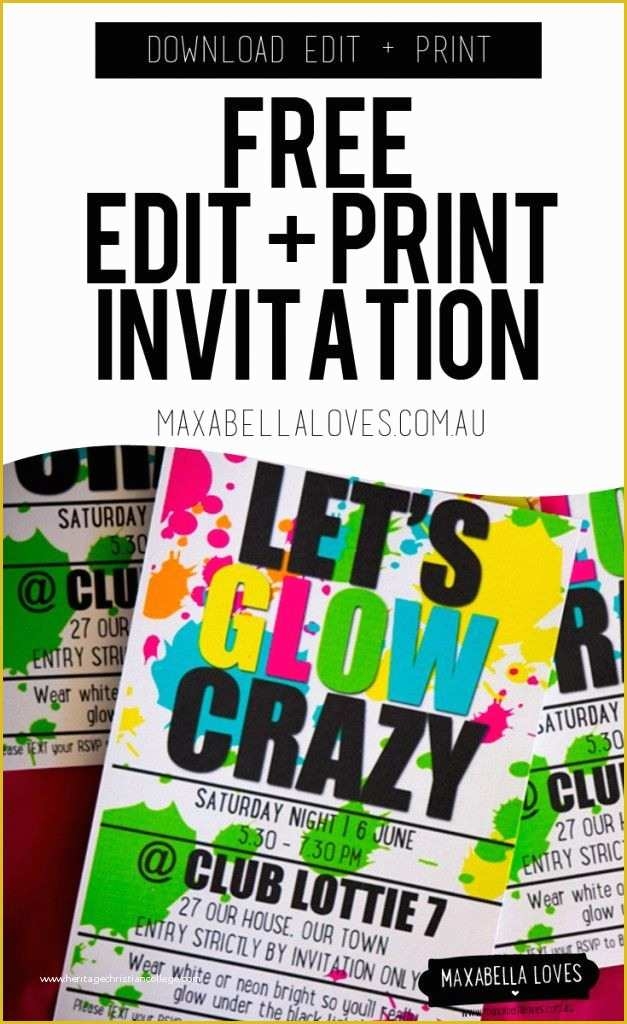 neon party invitations templates free