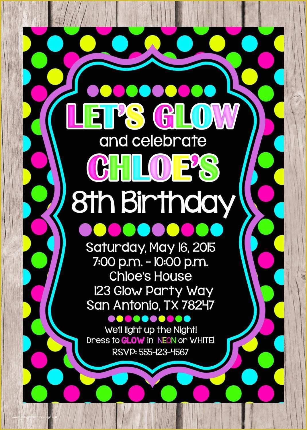 Neon Party Invitations Templates Free Of Printable Glow Birthday Party