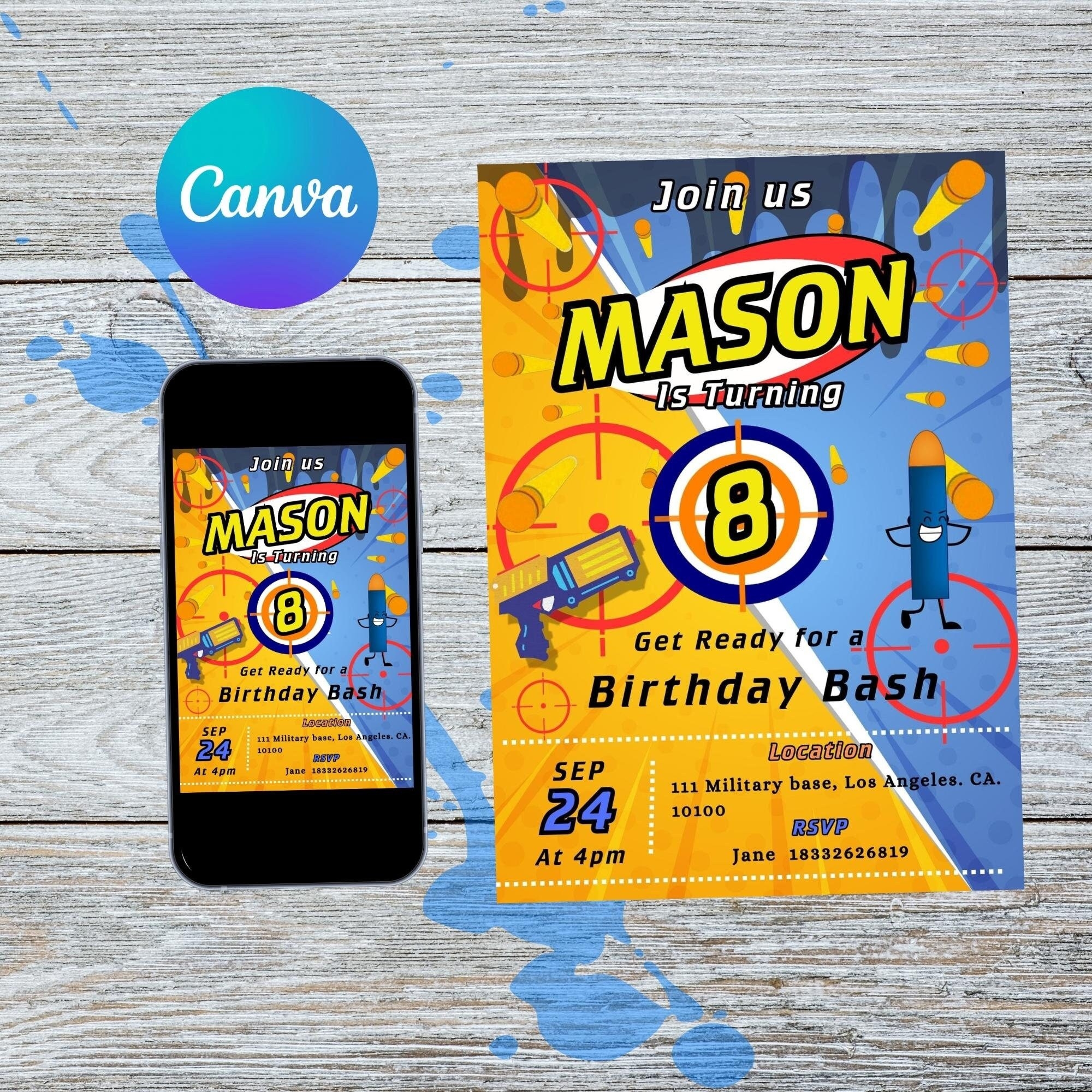 Nerf Birthday Invitation Template Nerf Birthday Party Boys Etsy