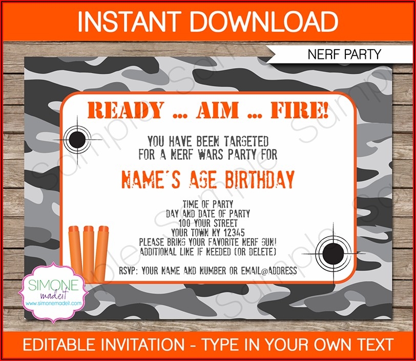 Nerf Gun Birthday Invitations Templates Template 1 Resume Examples 