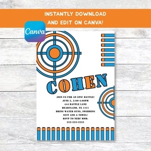 NERF INVITE CANVA Template Nerf Gun Party Nerf Battle Digital Download