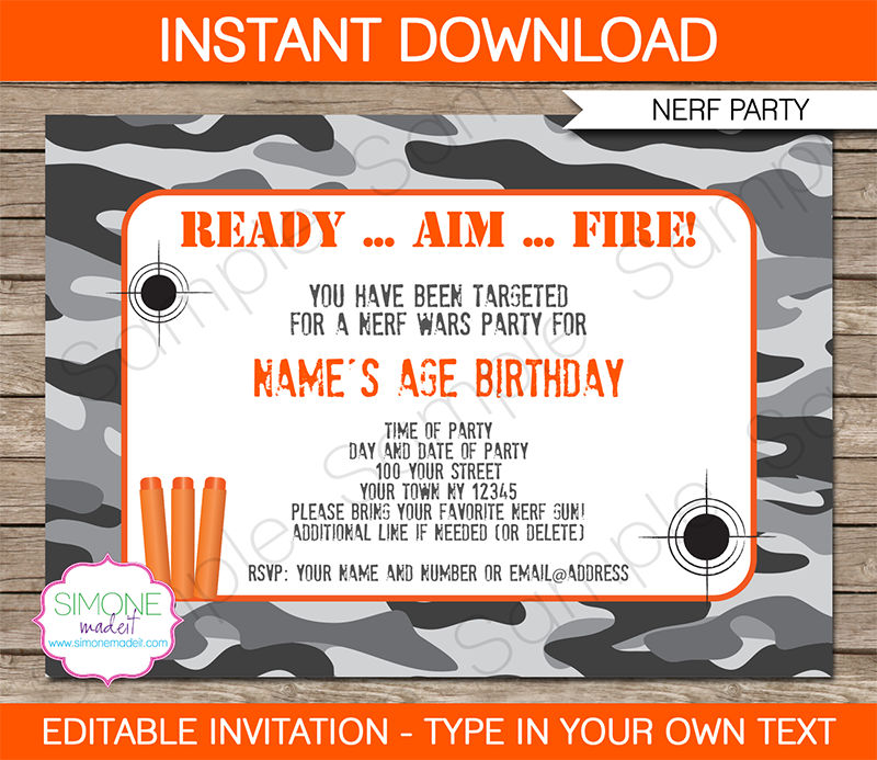 Nerf Party Invite Template Free Printable Word Searches