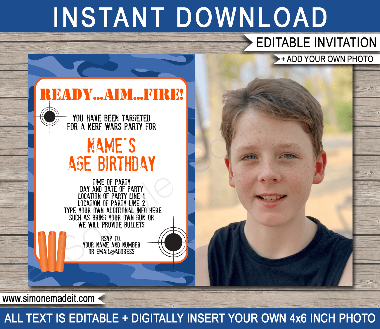 nerf gun birthday party invitation template