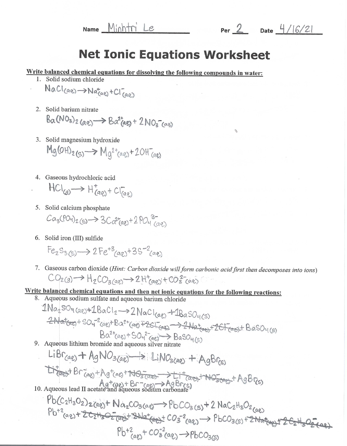 NET Ionic Equations Worksheet Studocu Worksheets Library