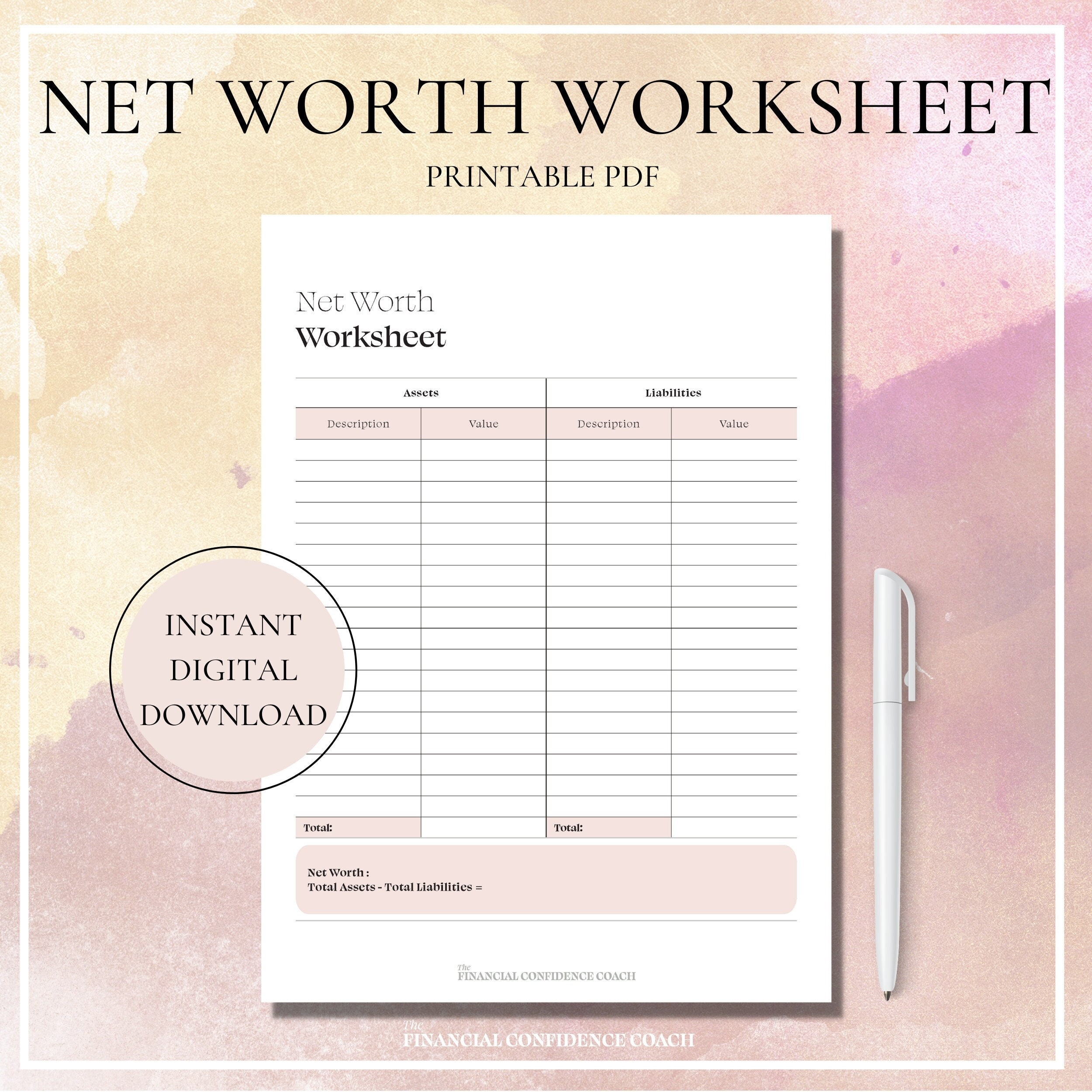 Net Worth Worksheet Etsy Worksheets Library