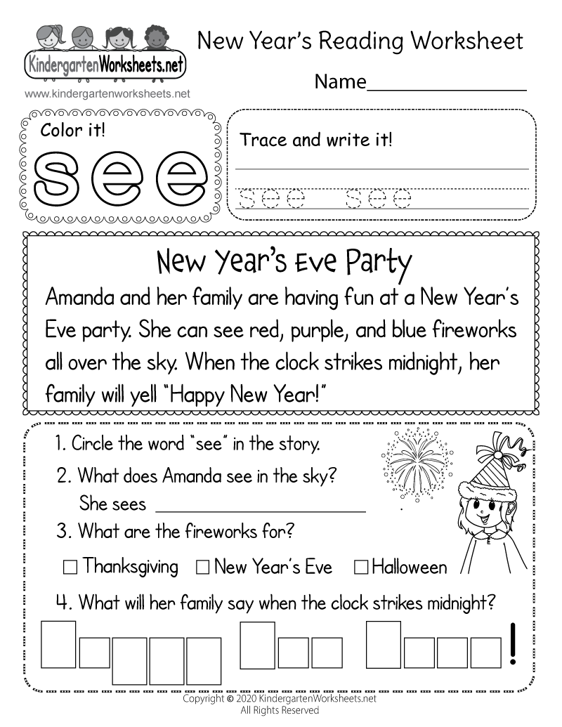 New Year 39 s Reading Worksheet Free Printable Digital PDF