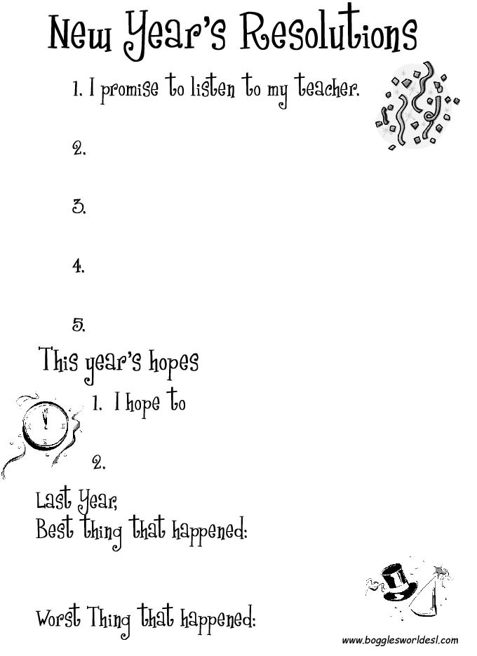 new years worksheets