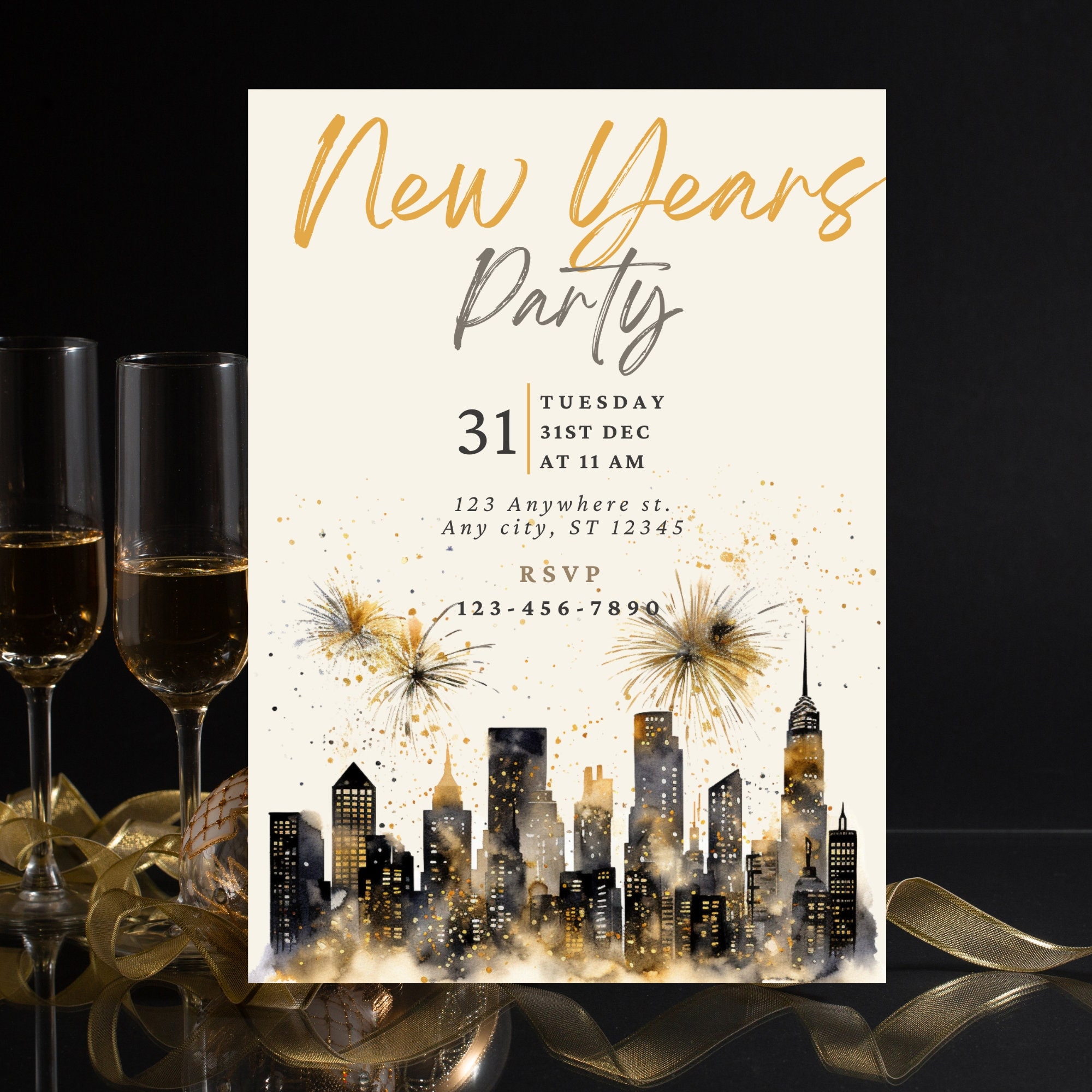 New Years Invite Template 2024 New Years Party Fireworks 2024 NYE 