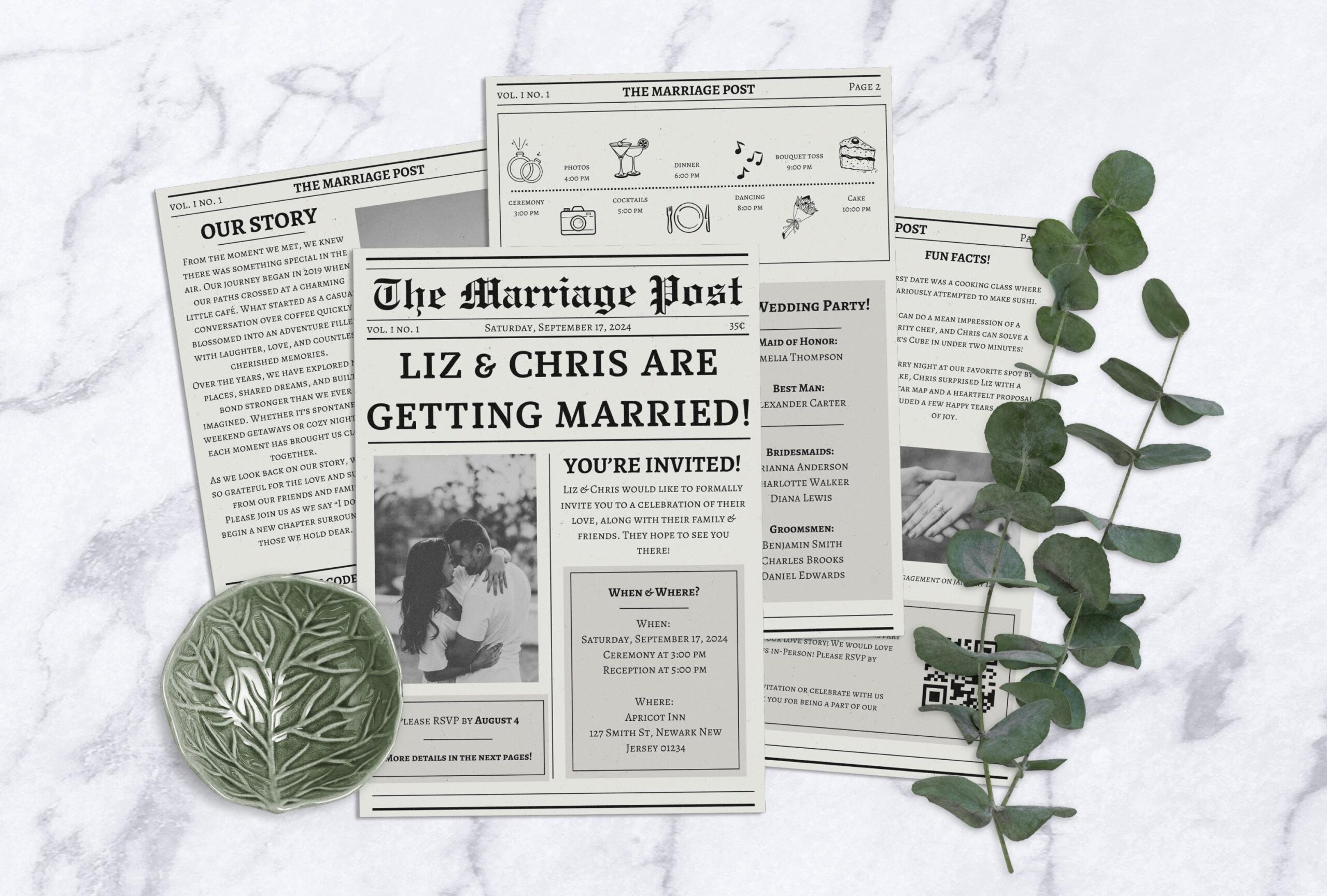 Newspaper Wedding Invitation Template Editable Unique Wedding Invite 
