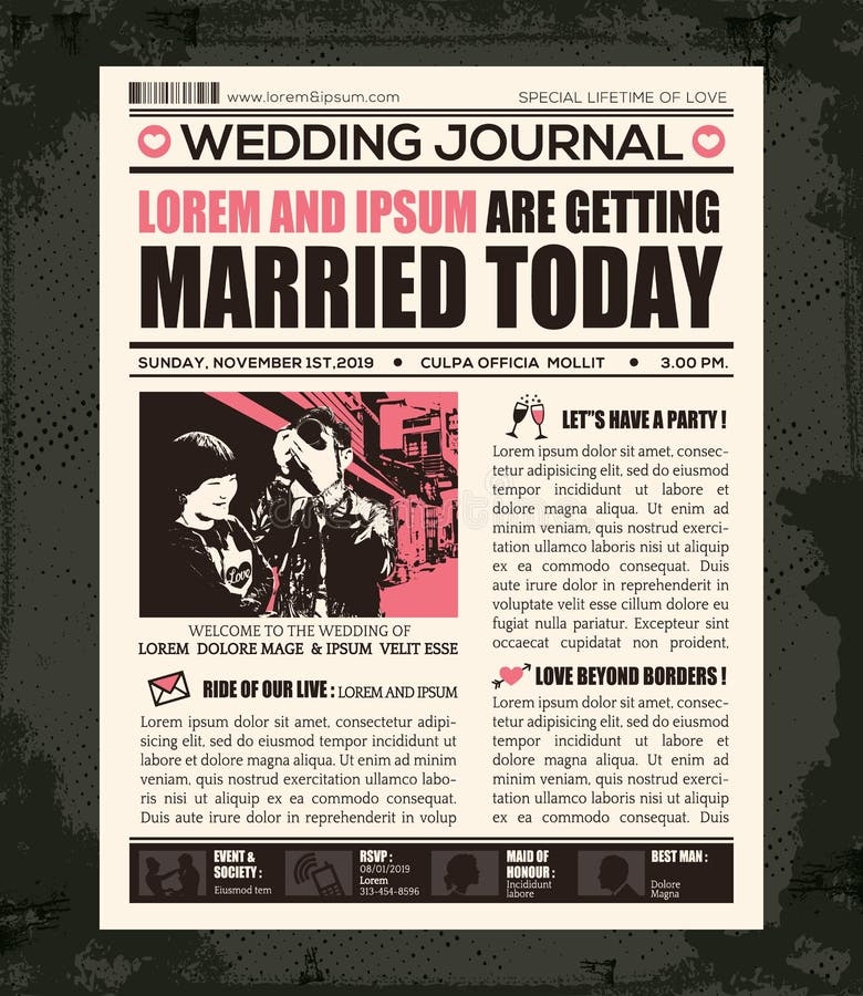 Newspaper Wedding Invitation Template Stock Illustrations 157 