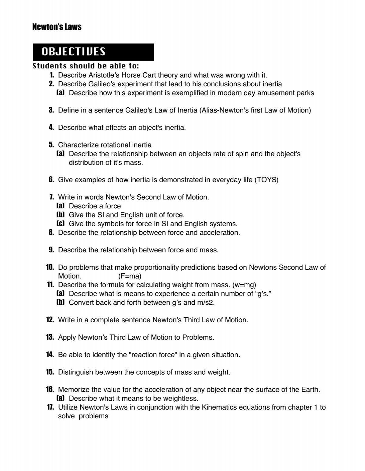 newton's laws worksheets