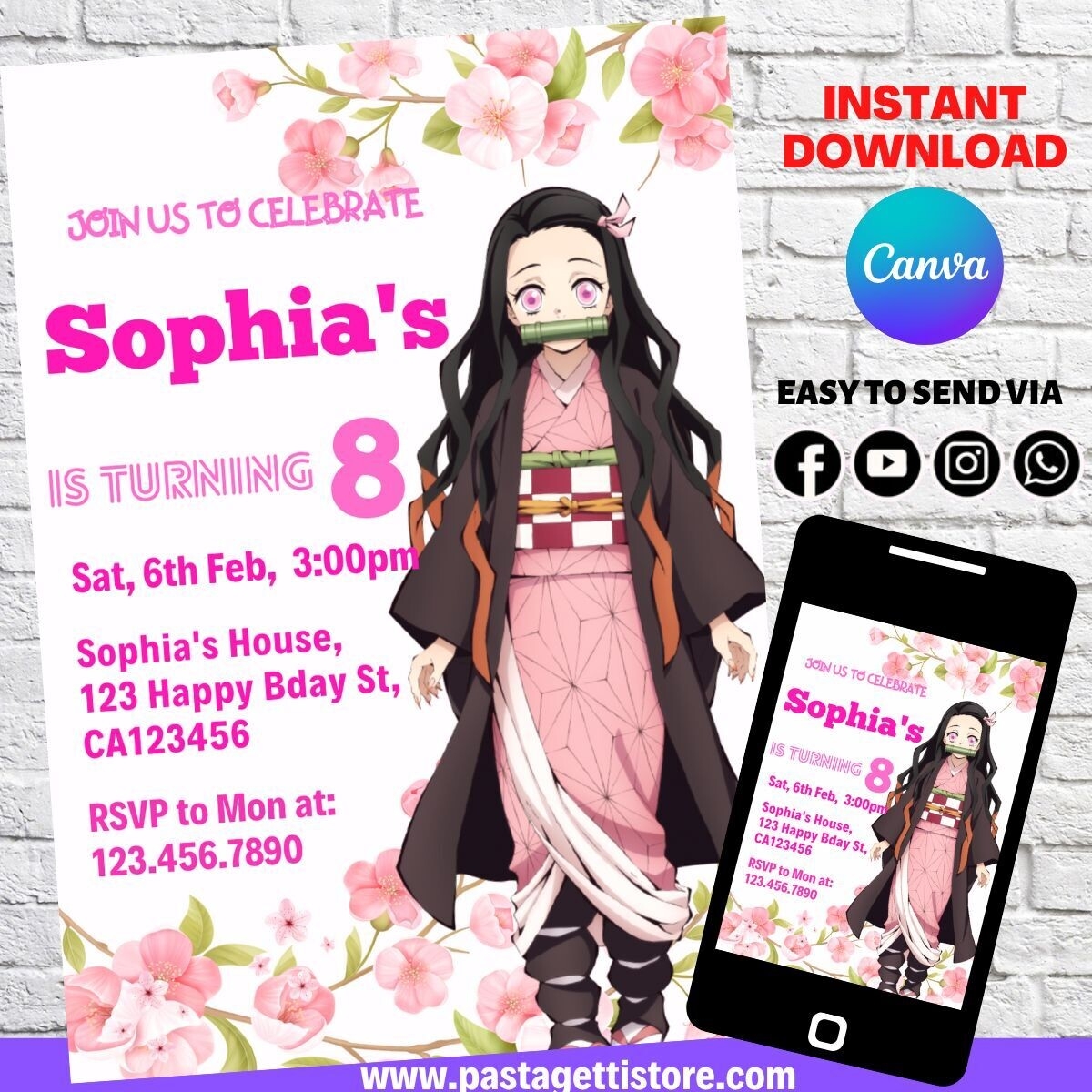 Nezuko Birthday Invitation Template
