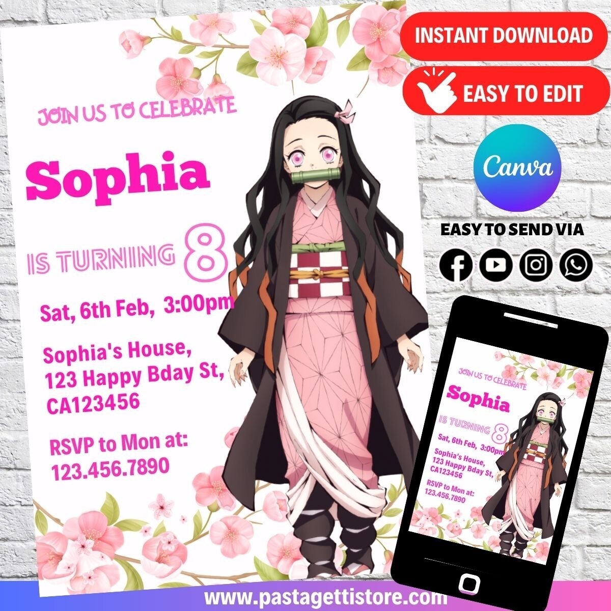 Nezuko Birthday Invitation Template