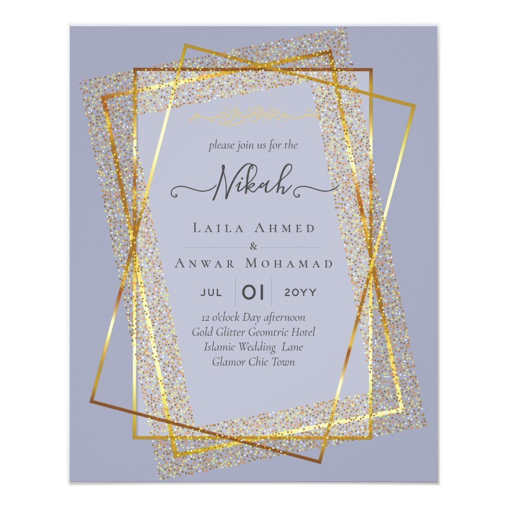 Nikah Gold Frame Bismillah Islamic Wedding Invites 25 Flyers Artofit