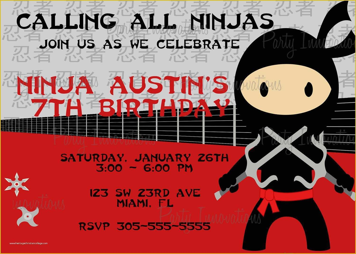 Ninja Birthday Party Invitation Template Free Of Printable Ninja 