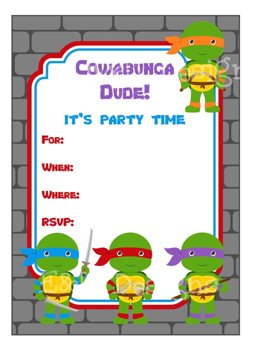 ninja turtle birthday invitation template