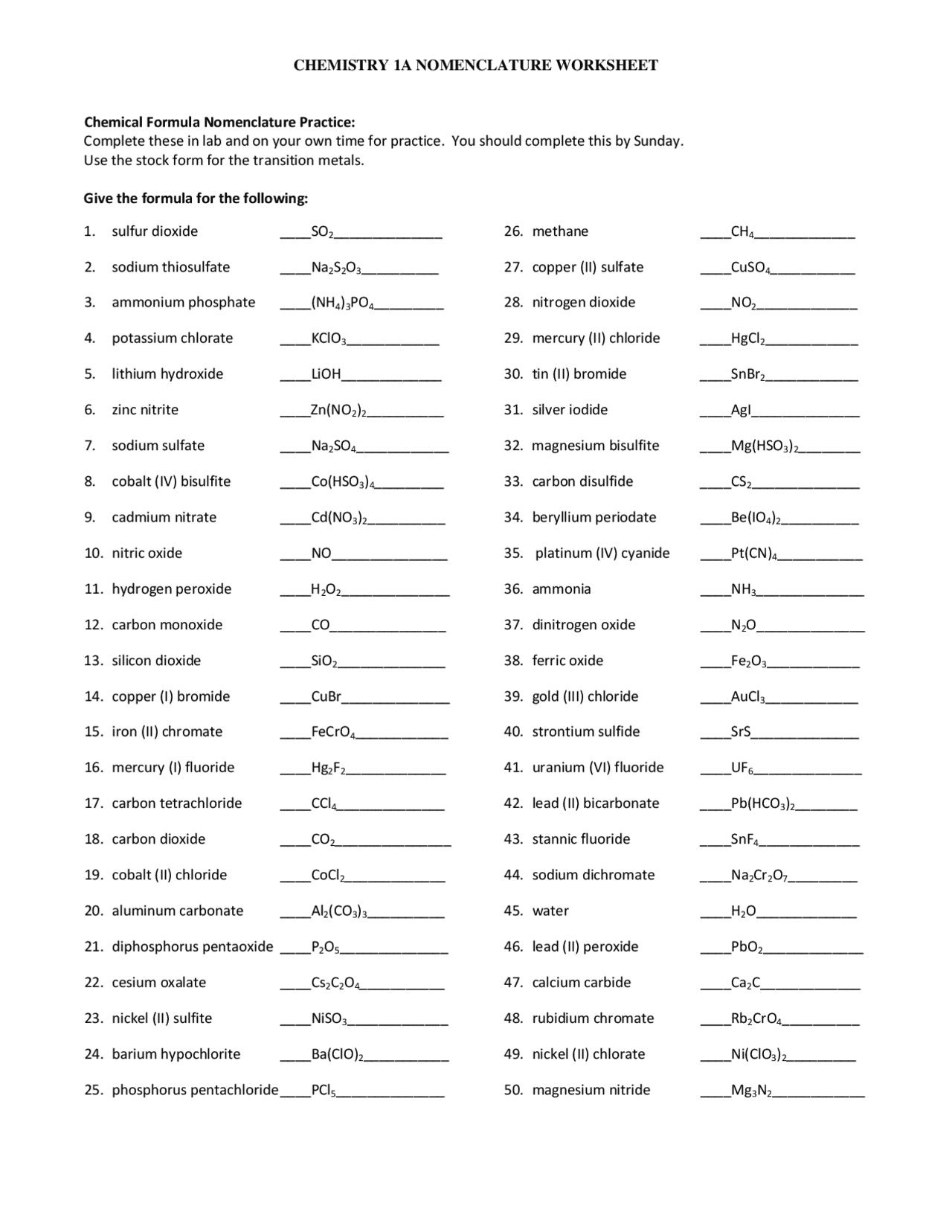 Nomenclature And Chemical Formula PDF 56 OFF Worksheets Library