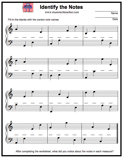 Note Identification Worksheets