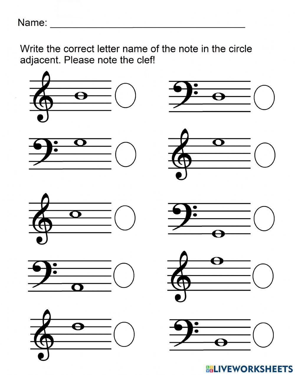 Note Name Match Worksheet For Practicing The Names Of Notes In