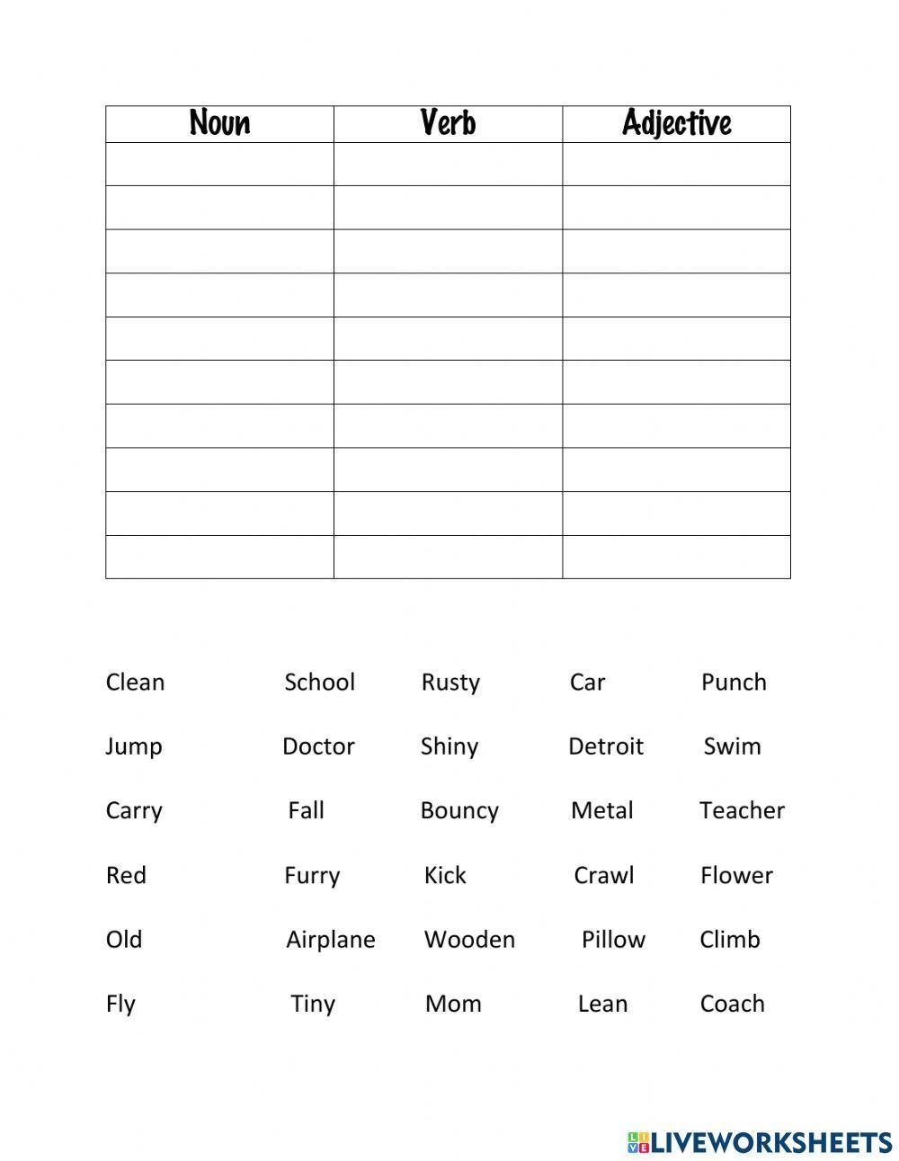 noun and verb worksheet