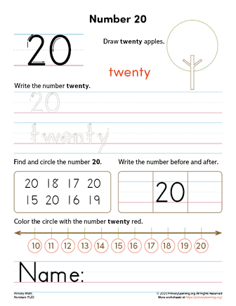 Number 20 Writing Counting And Identification Printable Worksheets