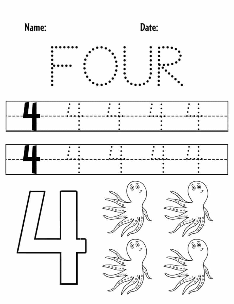 Number 4 Worksheets For Kindergarten Kindergarten Worksheets