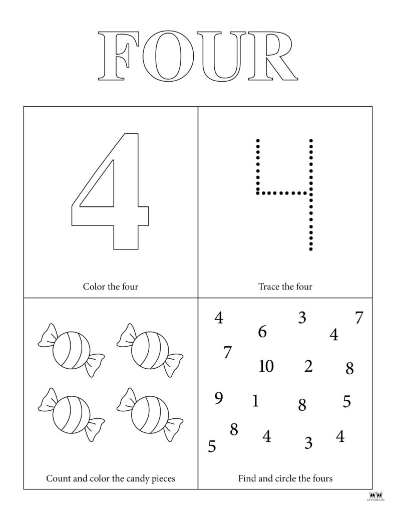 number 4 worksheets for preschoolers