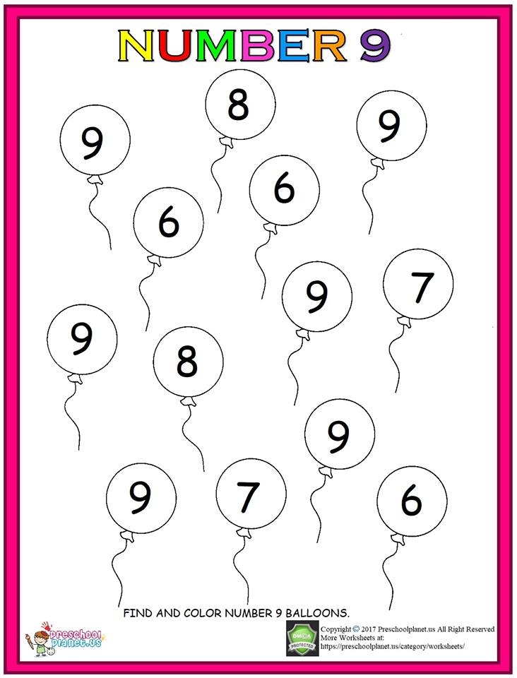 Number Nine Worksheet Preschoolplanet