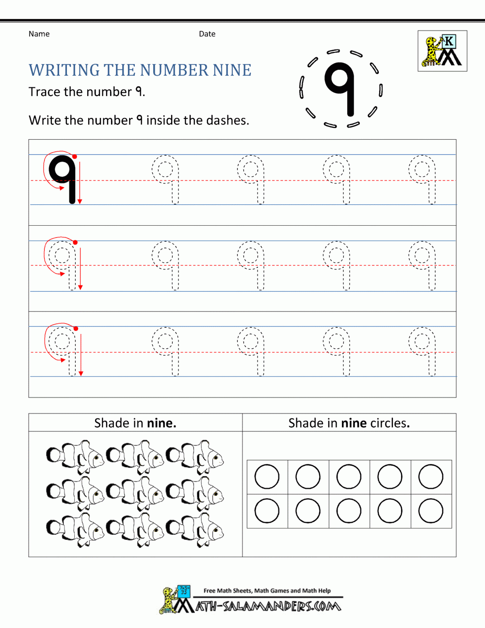 number nine worksheet preschool