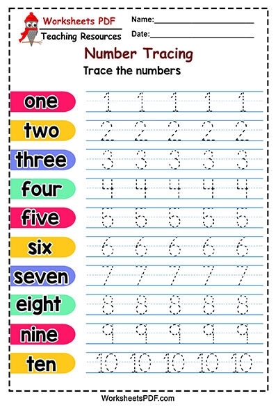 Number Tracing Worksheets PDF Free Printables