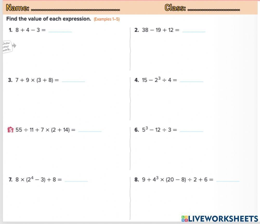 Numerical Expressions Exercise Live Worksheets Worksheets Library