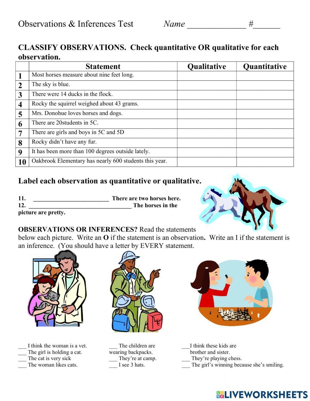 Observations Inferences Test 5th Worksheet Live Worksheets 