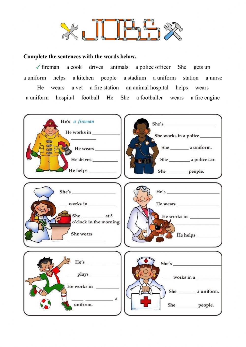 jobs and occupations worksheets