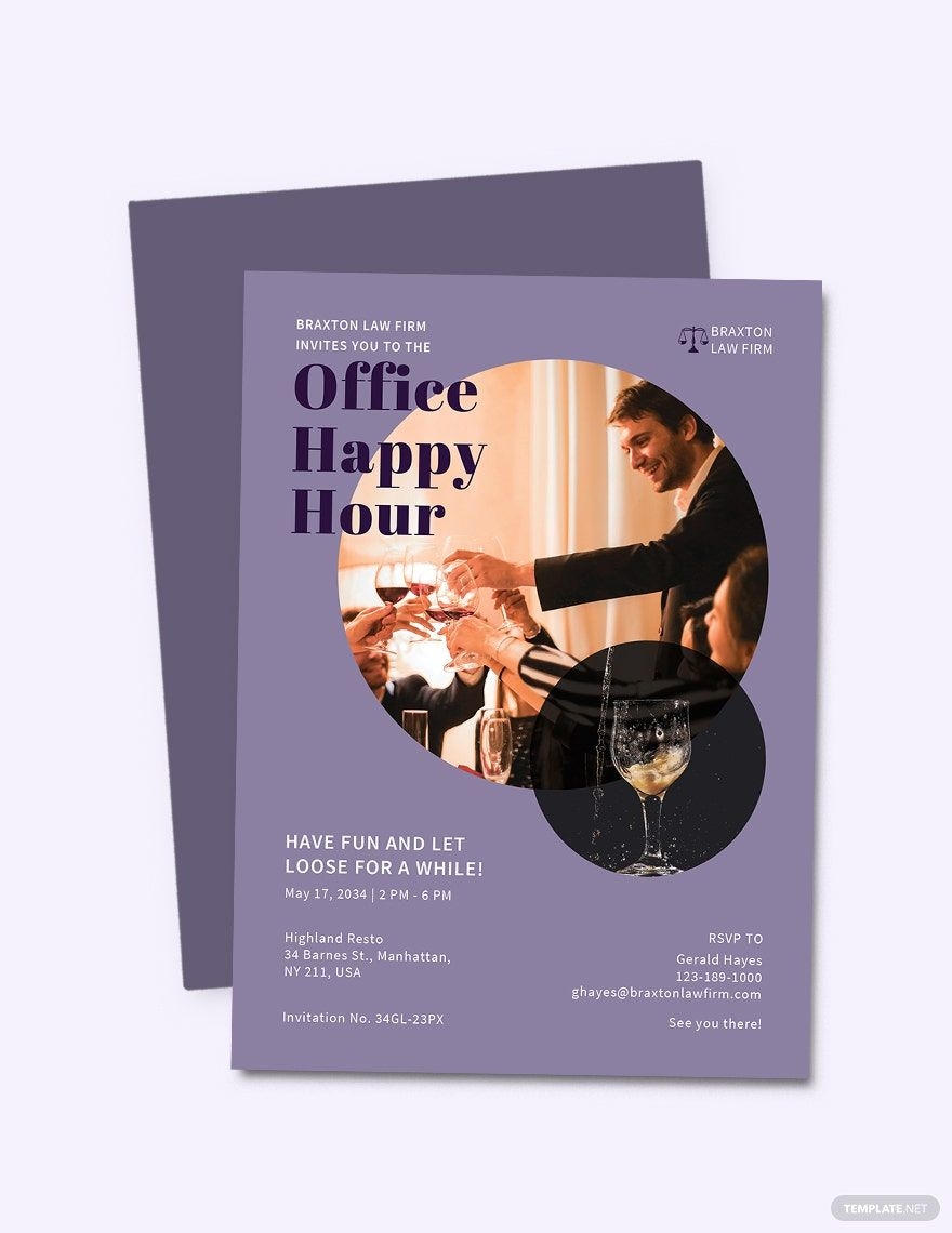 Office Happy Hour Invitation Template In Illustrator Pages PSD 