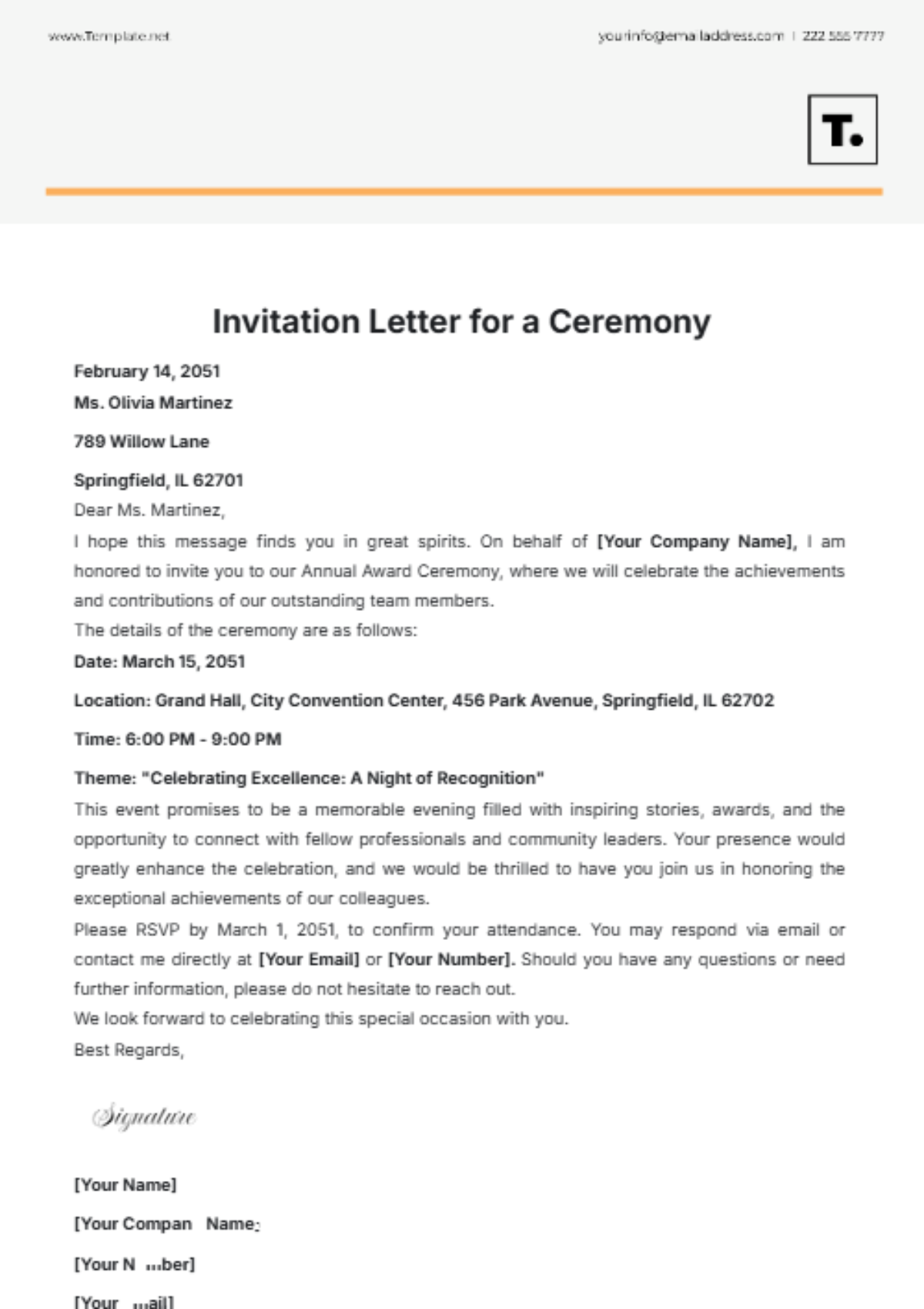 Official Invitation Email For Award Ceremony Template Free Infoupdate