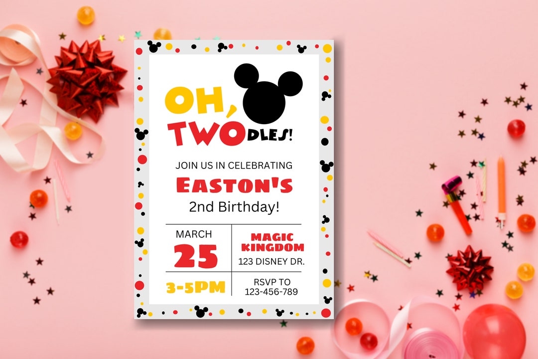 Oh Twodles Birthday Invitation Template Mickey Mouse Etsy